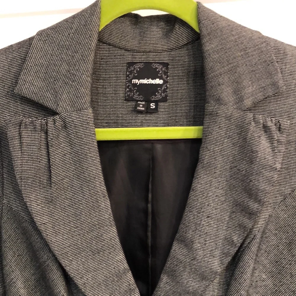 My Michelle - Black-Textured, Belted, Crop Blazer - Picture 3 of 7